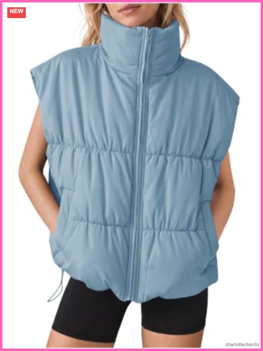 Fisoew Womens Puffer Vest Quilted Puffy Sleeveless Outerwear with Pockets